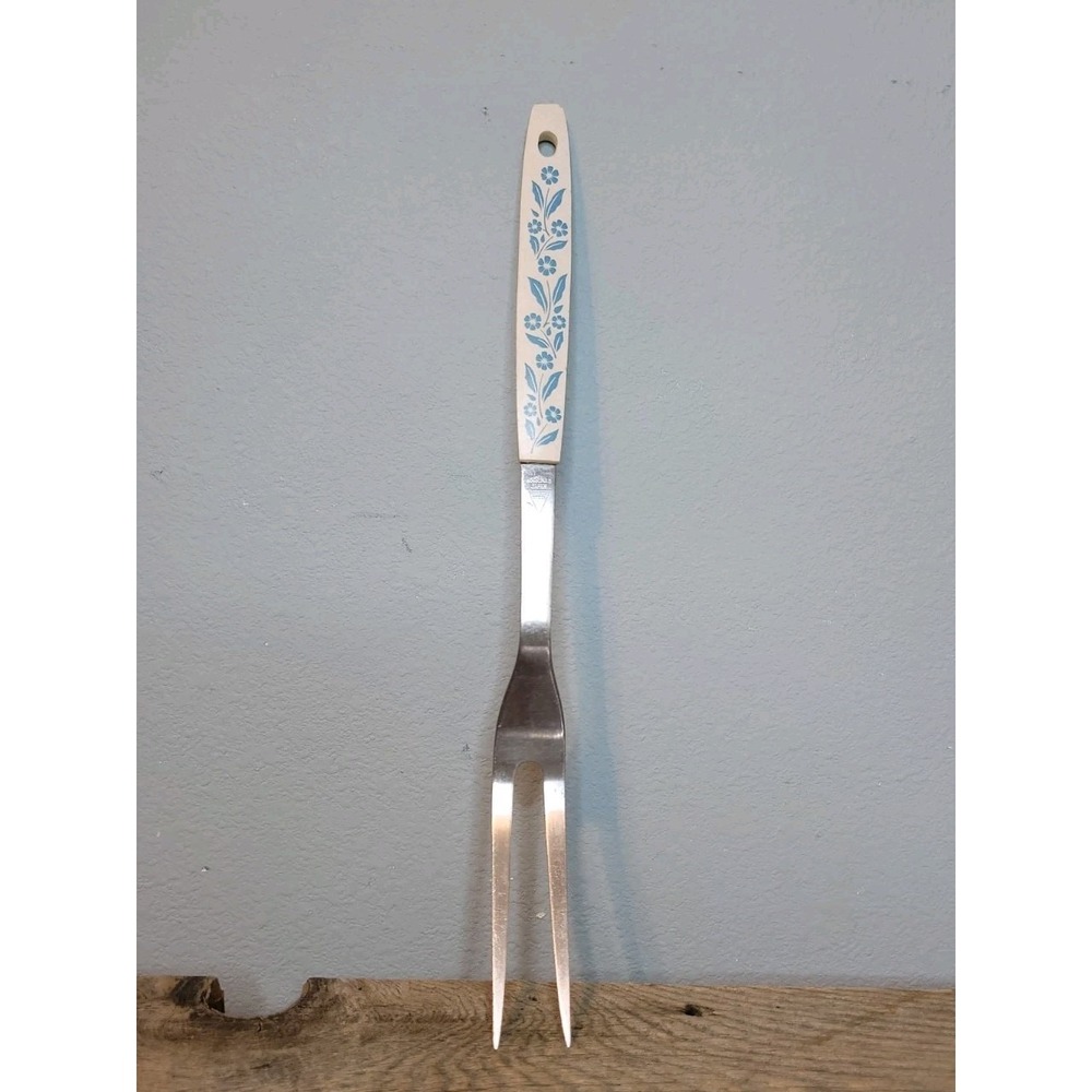 Vintage Blue Cornflower Stainless Steel Meat Fork Made By Household Japan 70s